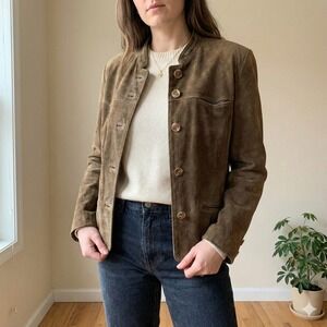 Country Line Brown Suede Leather Jacket Womens 42 US Large Western Embroidered